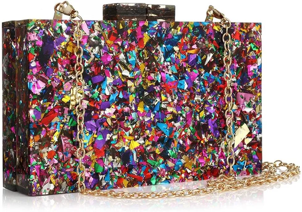 Acrylic Handbags for Women Multicolor Perspex Geometric Purses Box Clutch Elegant Crossbody Bag for Lady Evening Banquet Prom