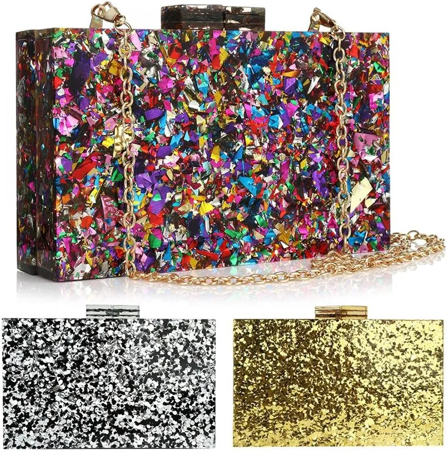 Acrylic Handbags for Women Multicolor Perspex Geometric Purses Box Clutch Elegant Crossbody Bag for Lady Evening Banquet Prom