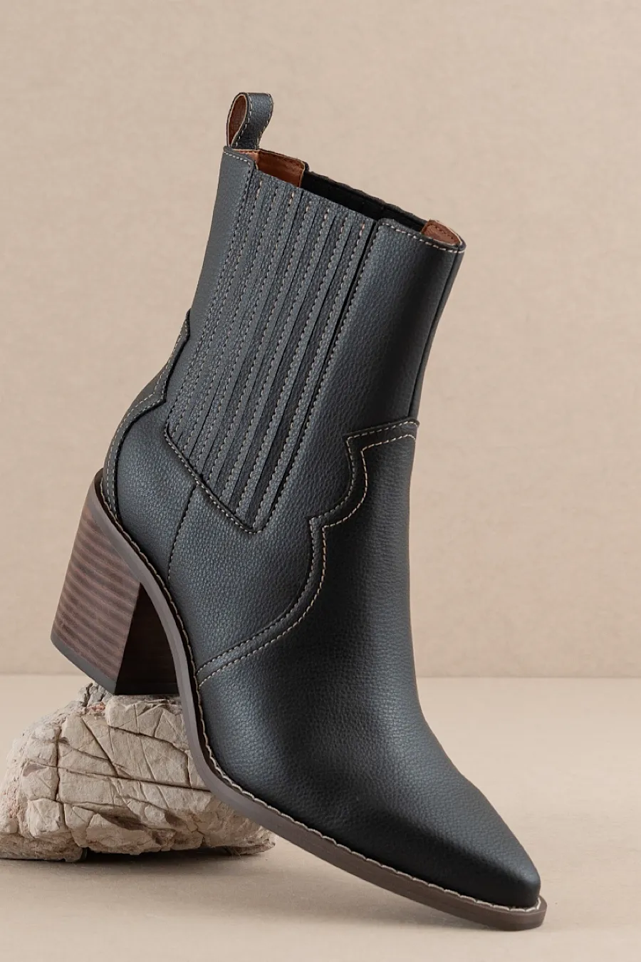 Addison Paneled Western Boot Black