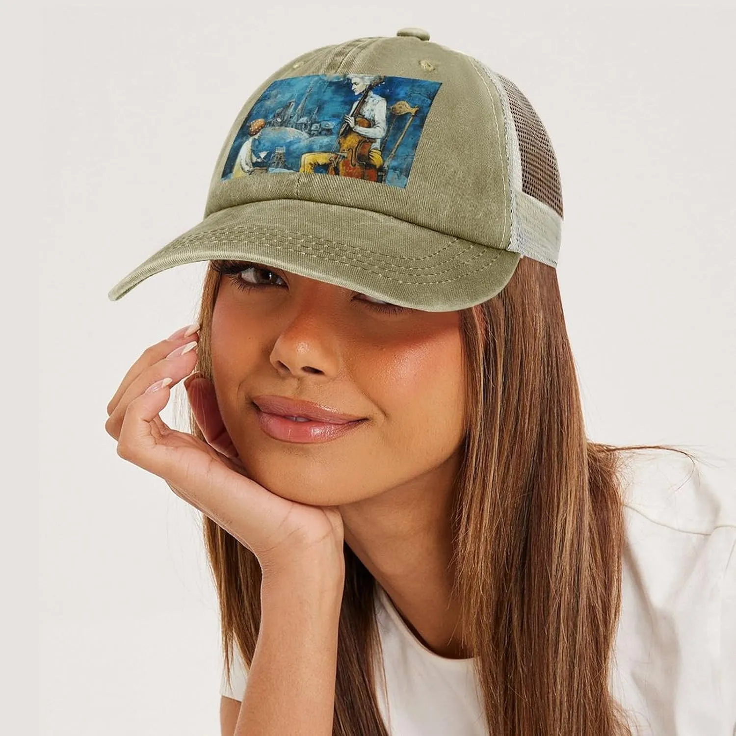 Adjustable Mesh Trucker Hat Two People on Chairs Printing Cowboy Mesh Baseball Cap Lightweight Trucker Hats Multiple Colour