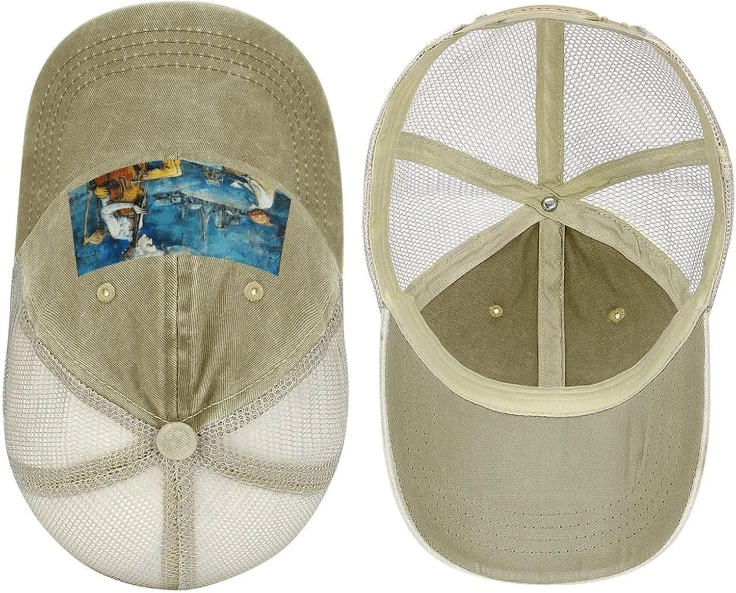 Adjustable Mesh Trucker Hat Two People on Chairs Printing Cowboy Mesh Baseball Cap Lightweight Trucker Hats Multiple Colour