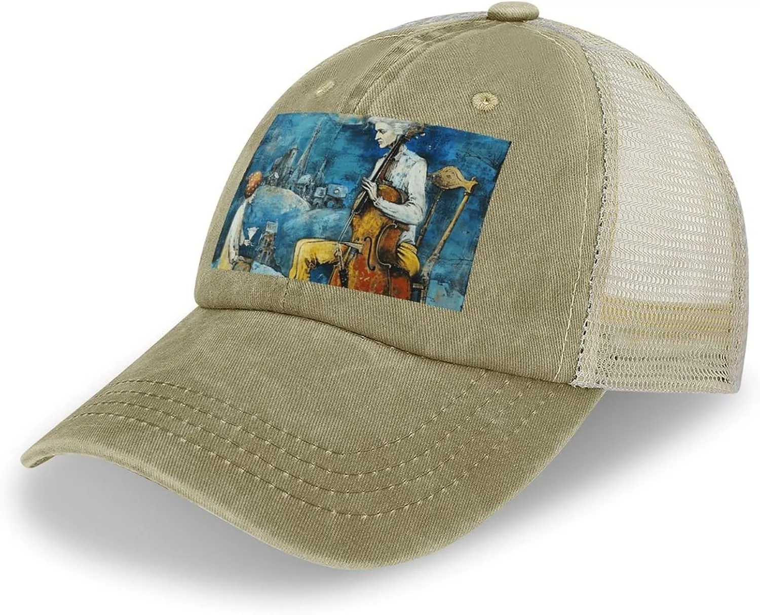 Adjustable Mesh Trucker Hat Two People on Chairs Printing Cowboy Mesh Baseball Cap Lightweight Trucker Hats Multiple Colour