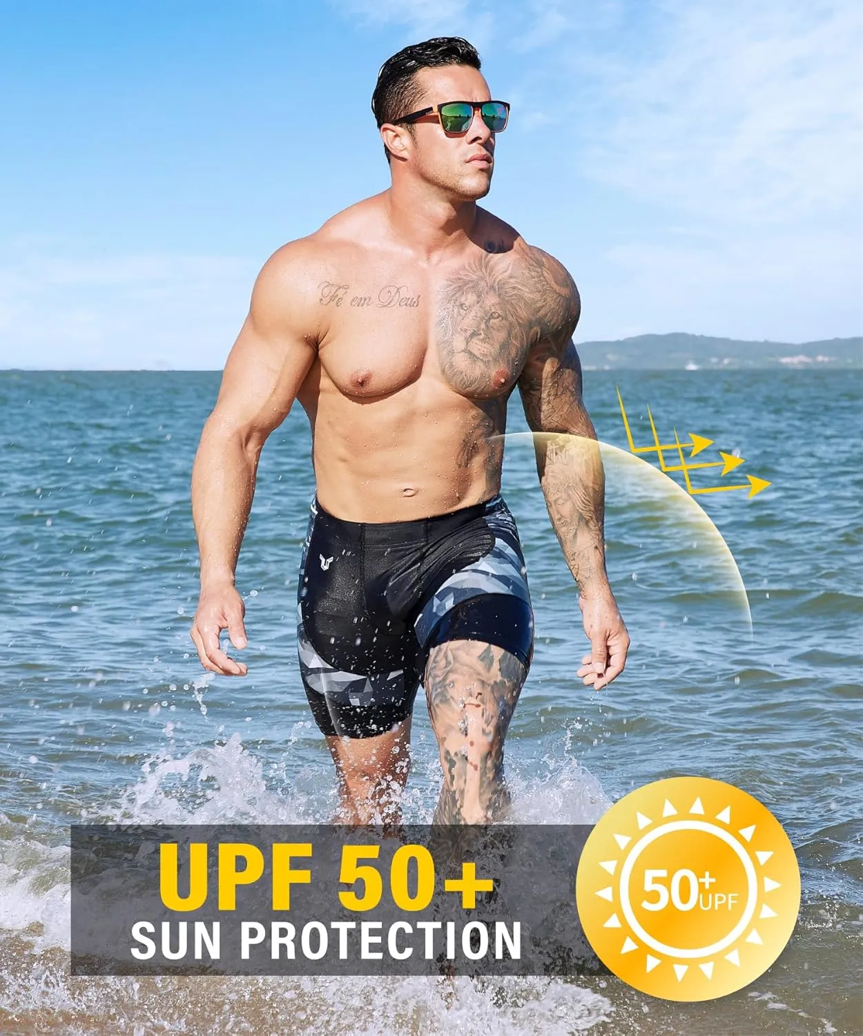 ADOREISM Men's Swim Shorts Athletic Quick-Dry UPF 50  Swimsuit Jammers