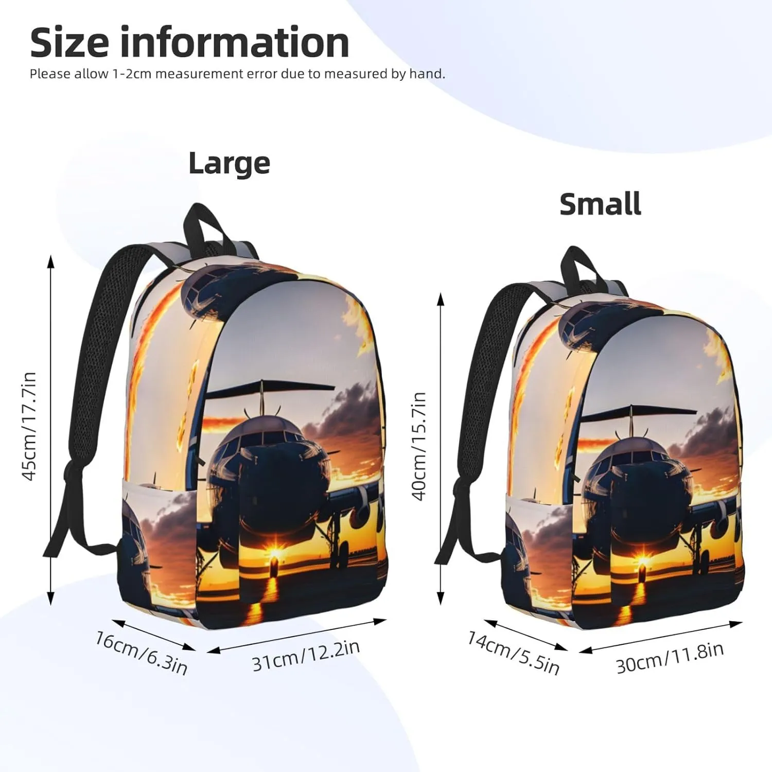 Aircraft Plane At Sunset Print Laptop Backpack For Women Travel Canvas Bookbag For Men Outdoor Fashion Casual Daypack, Medium, SB-122