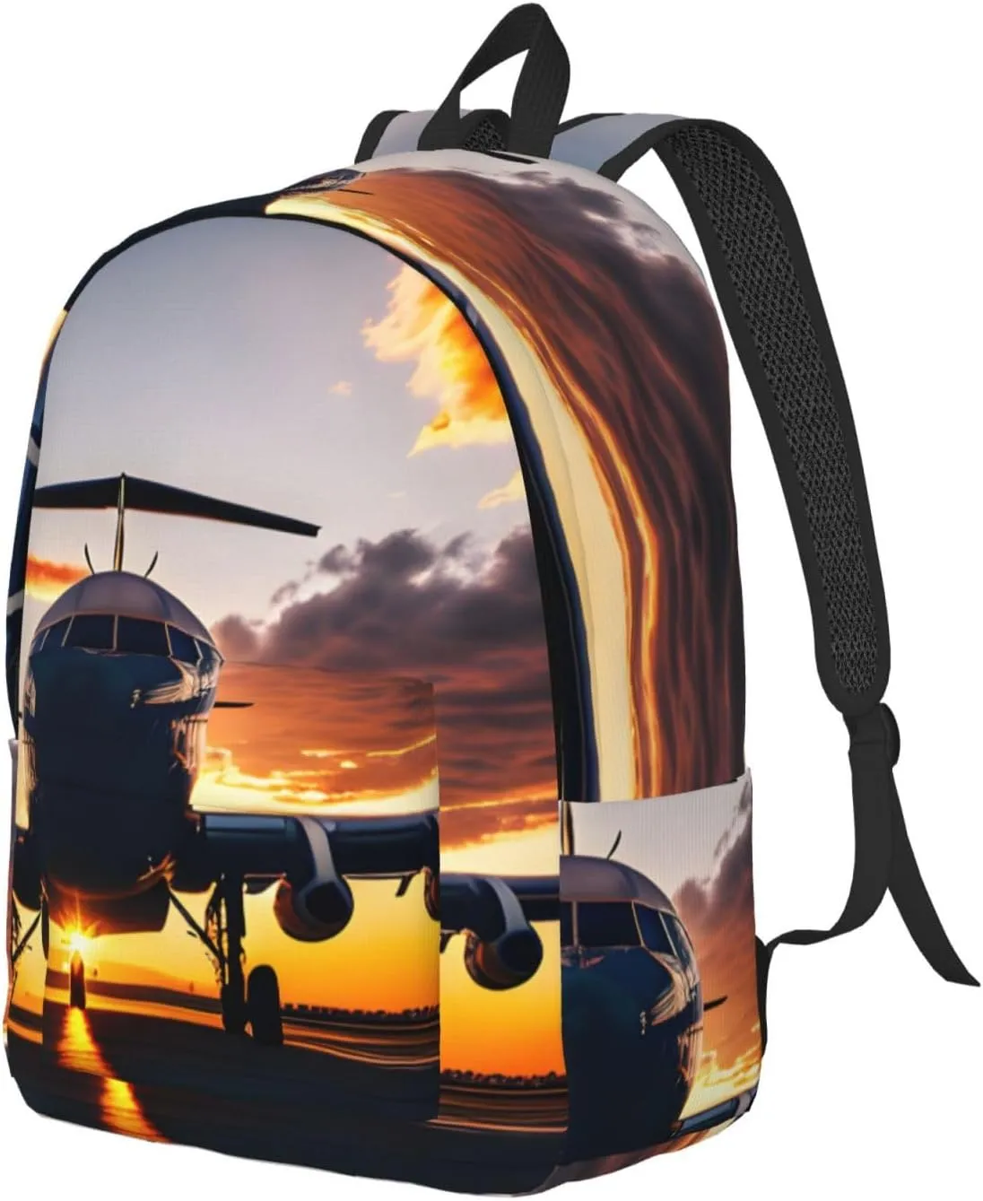 Aircraft Plane At Sunset Print Laptop Backpack For Women Travel Canvas Bookbag For Men Outdoor Fashion Casual Daypack, Medium, SB-122