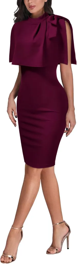 AISIZE Women's Vintage 1940s Half Collar Batwing Cape Party Pencil Dress