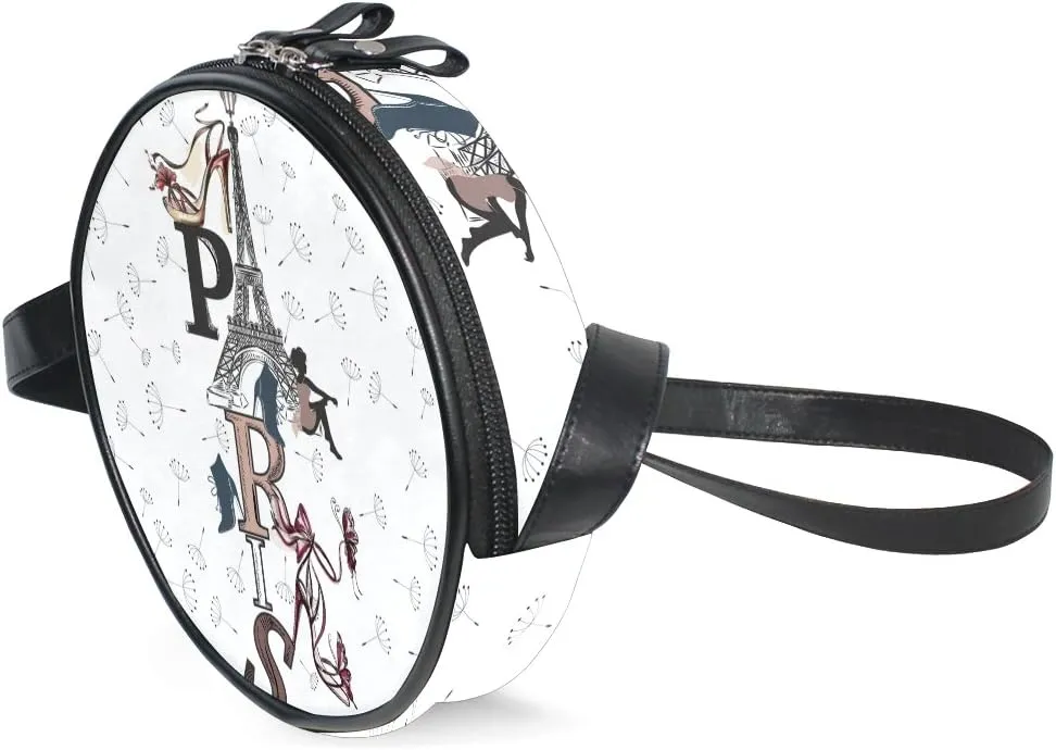 ALAZA Art Paris Eiffel Tower Painting Round Crossbody Bag Canvas Messenger Purse