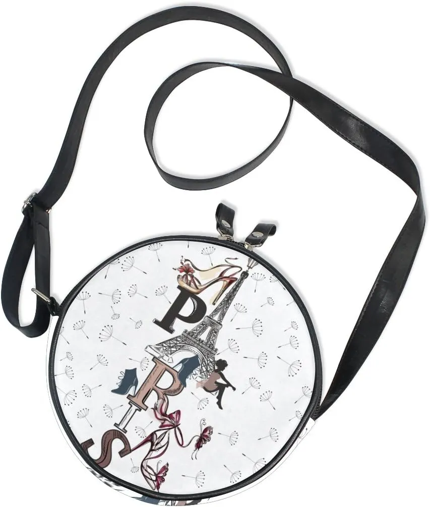 ALAZA Art Paris Eiffel Tower Painting Round Crossbody Bag Canvas Messenger Purse