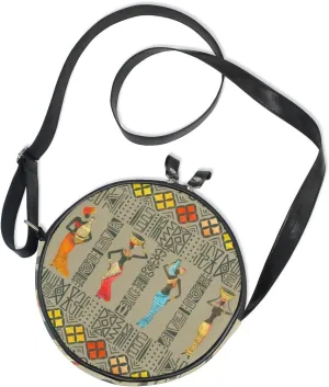 ALAZA Tribal Beautiful African Woman Round Crossbody Bag Canvas Messenger Purse