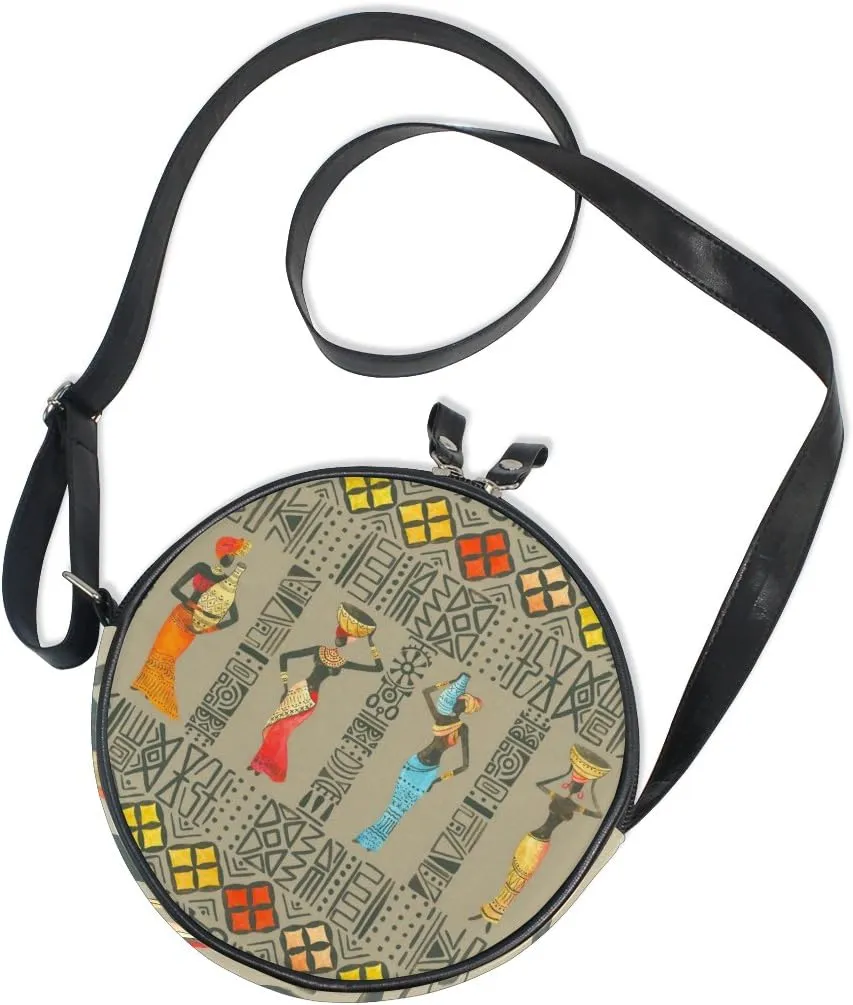 ALAZA Tribal Beautiful African Woman Round Crossbody Bag Canvas Messenger Purse