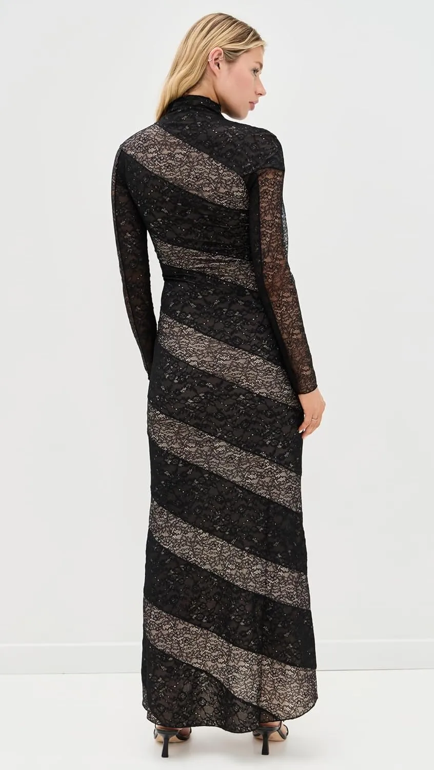 alice   olivia Women's Delora Lace Paneled Mock Neck Dress