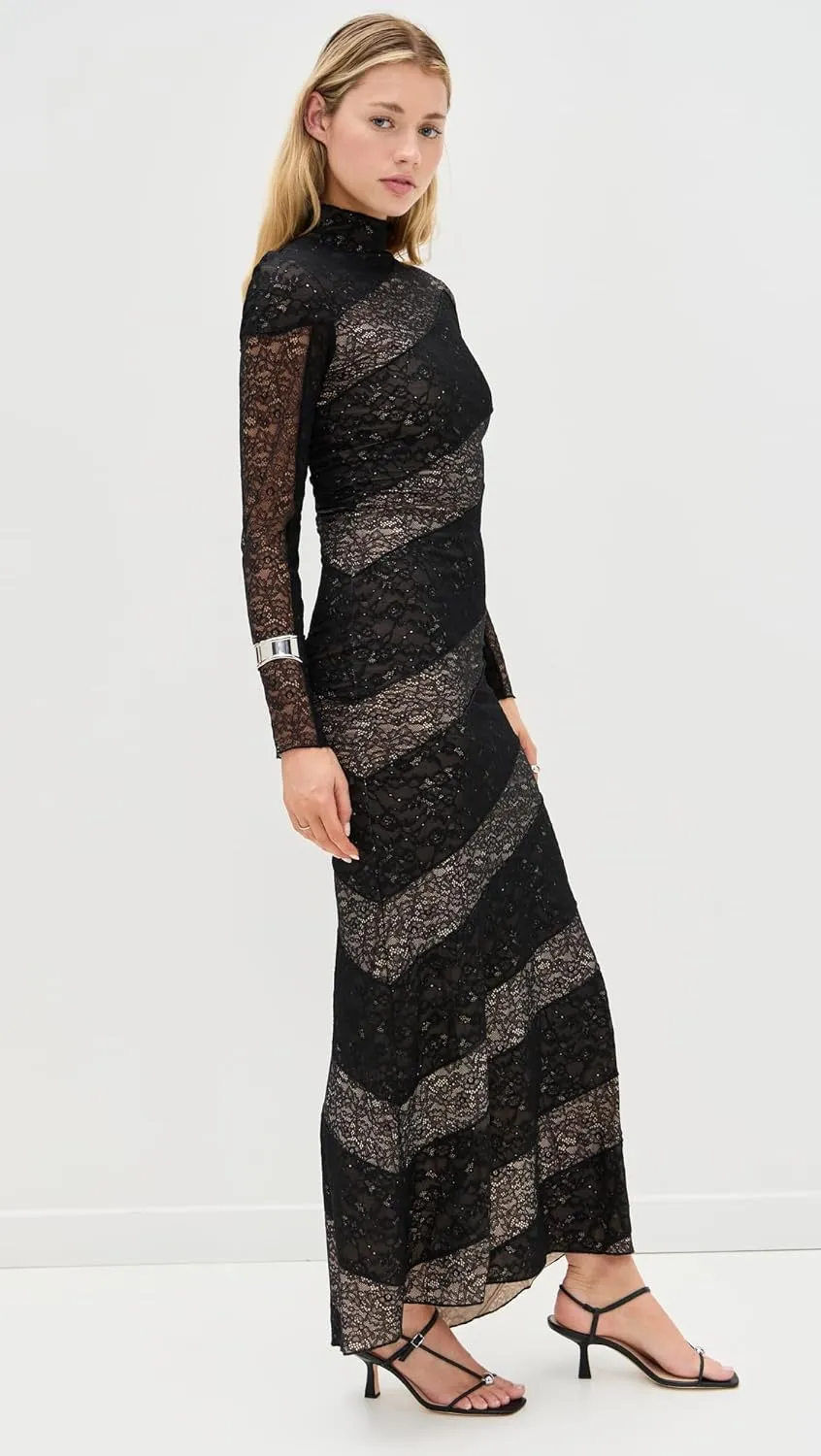 alice   olivia Women's Delora Lace Paneled Mock Neck Dress