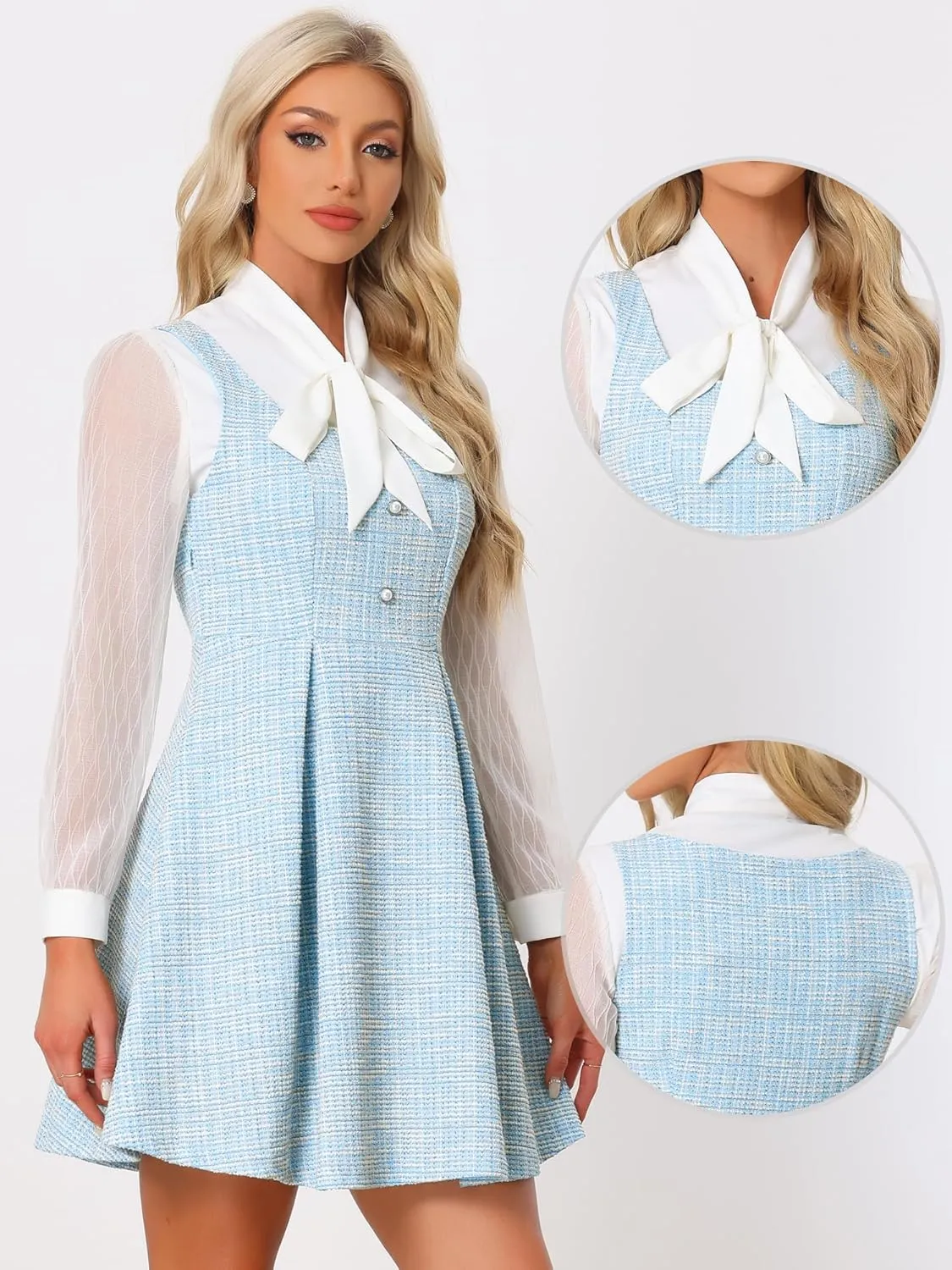 Allegra K Tweed Dress for Women's Sleeveless Plaid A-Line Pinafore Overall Dress