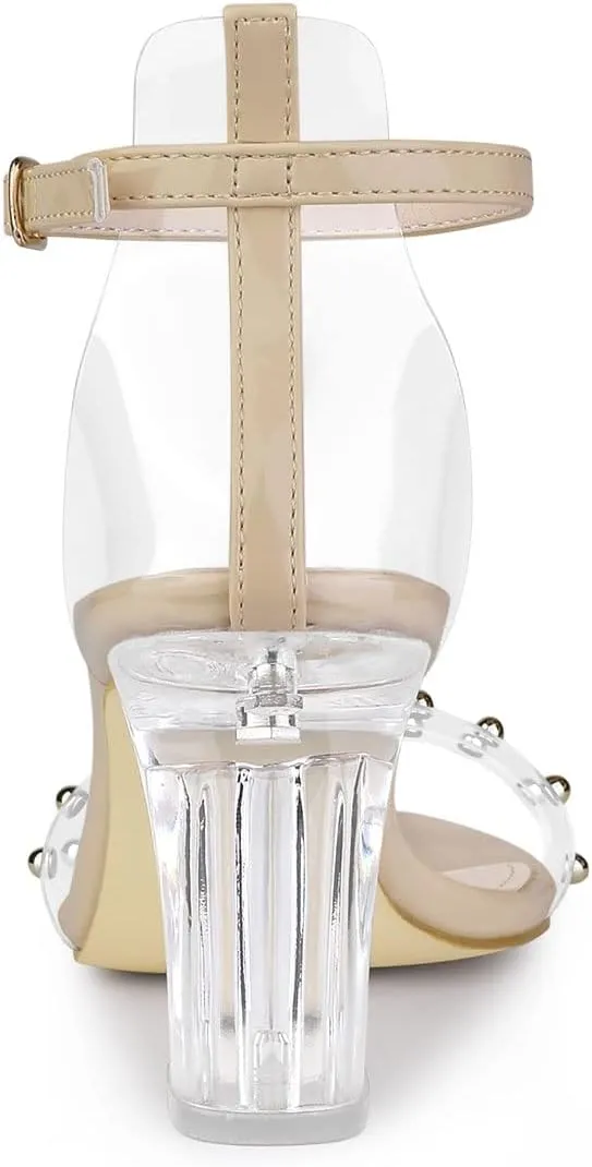 Allegra K Women's Clear Block Heel Ankle Strap Heeled Sandals