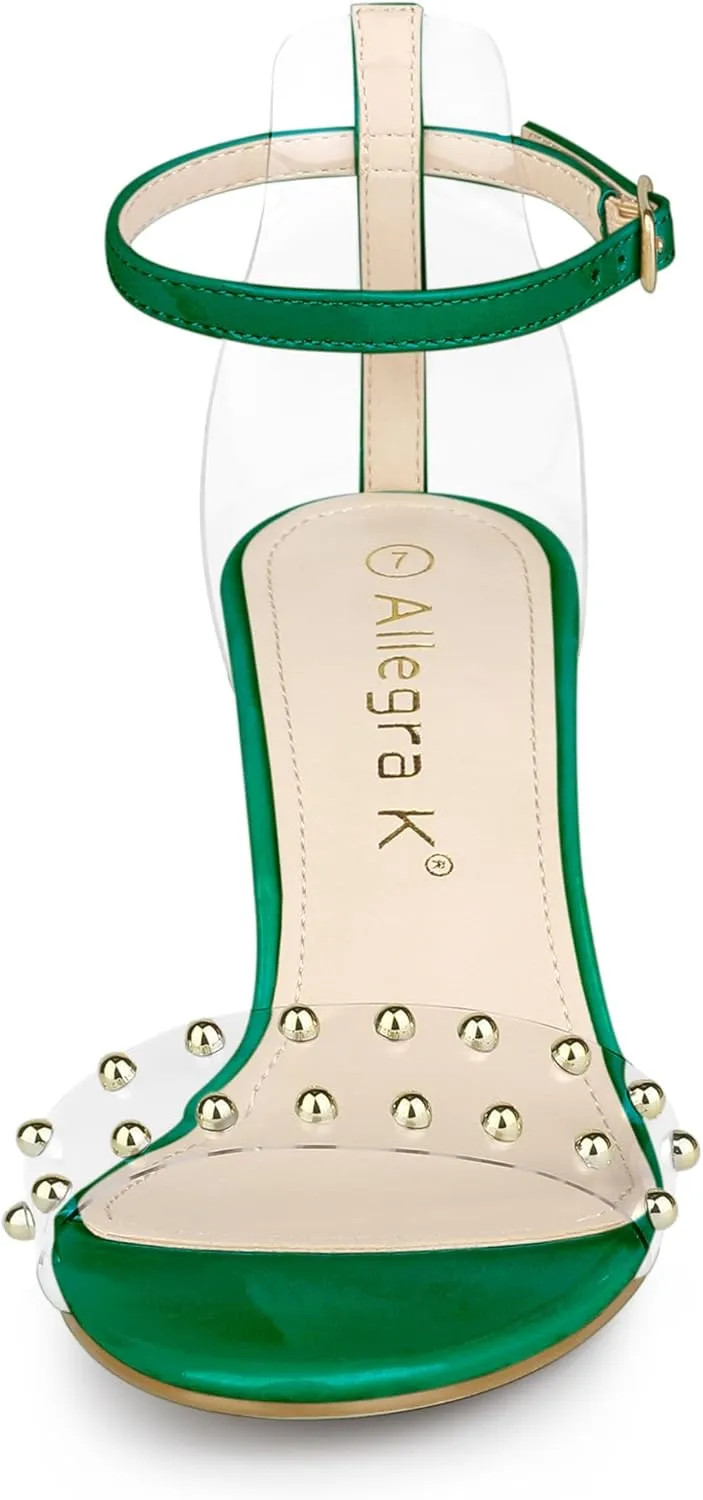 Allegra K Women's Clear Block Heel Ankle Strap Heeled Sandals