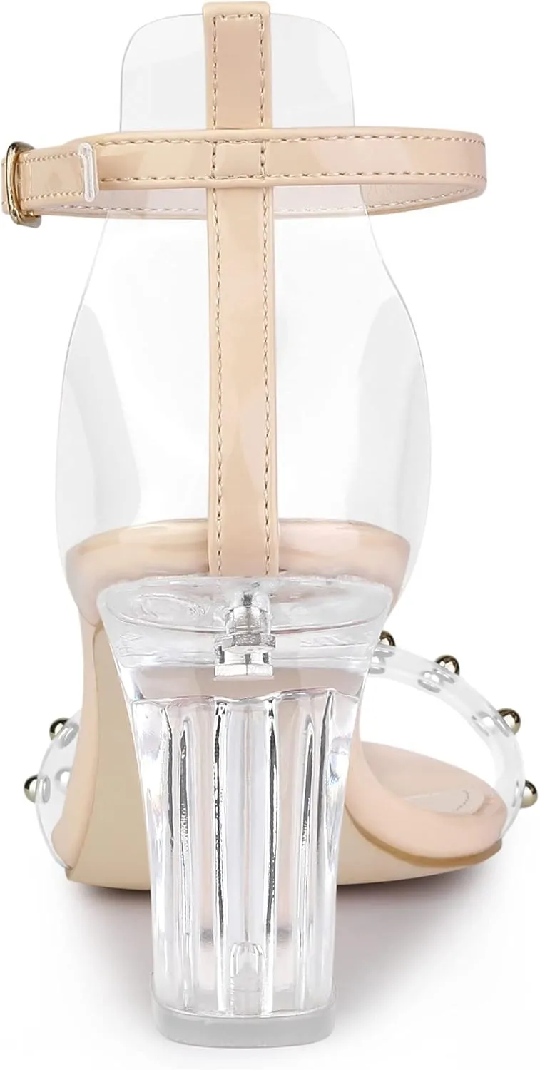 Allegra K Women's Clear Block Heel Ankle Strap Heeled Sandals