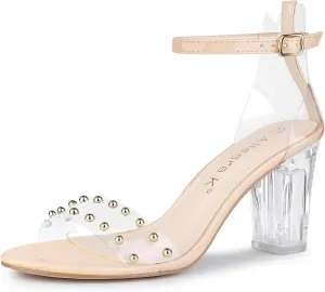 Allegra K Women's Clear Block Heel Ankle Strap Heeled Sandals