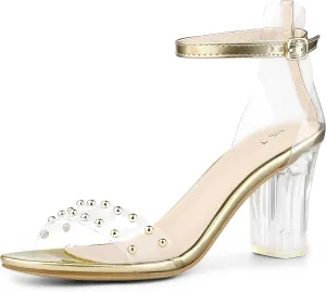 Allegra K Women's Clear Block Heel Ankle Strap Heeled Sandals