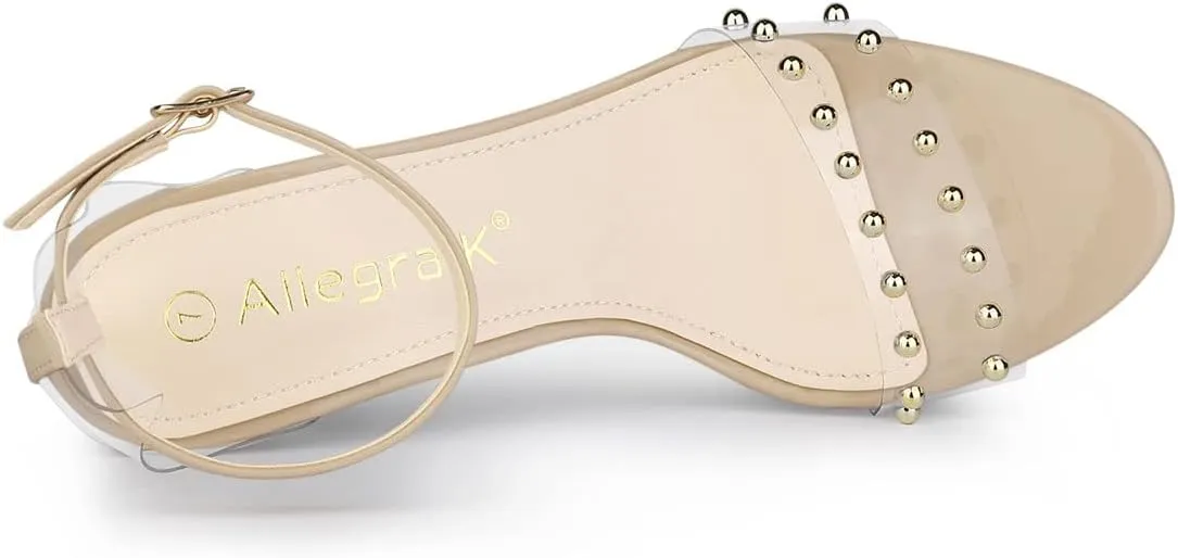 Allegra K Women's Clear Block Heel Ankle Strap Heeled Sandals