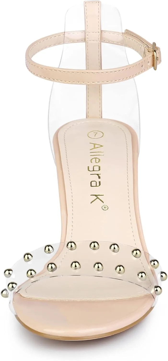 Allegra K Women's Clear Block Heel Ankle Strap Heeled Sandals