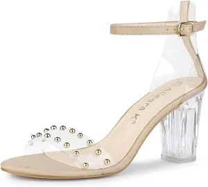 Allegra K Women's Clear Block Heel Ankle Strap Heeled Sandals