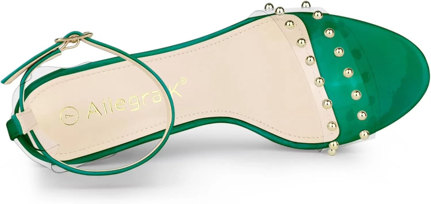 Allegra K Women's Clear Block Heel Ankle Strap Heeled Sandals
