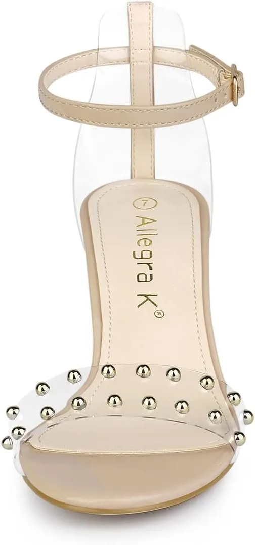 Allegra K Women's Clear Block Heel Ankle Strap Heeled Sandals