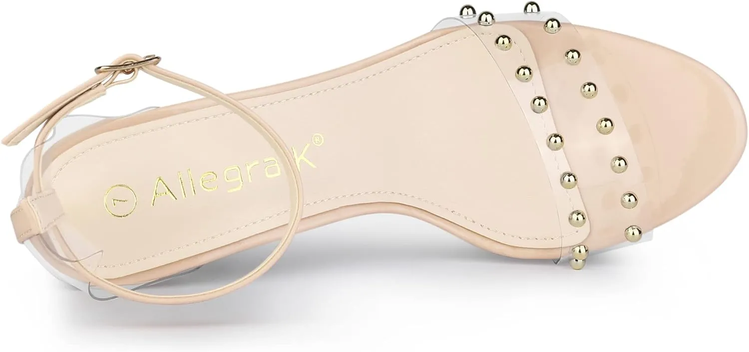 Allegra K Women's Clear Block Heel Ankle Strap Heeled Sandals