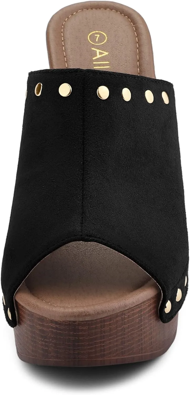Allegra K Women's Open Toe Platform Block Heel Slides Sandals