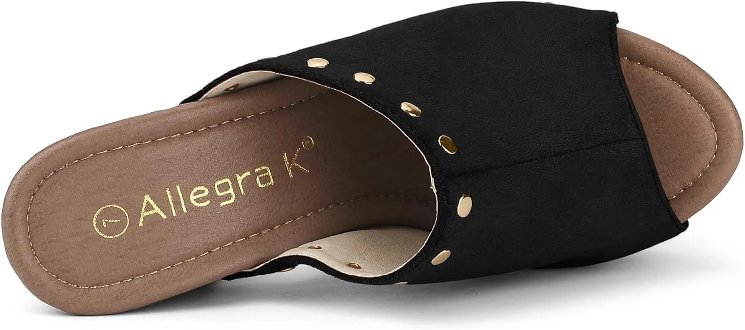 Allegra K Women's Open Toe Platform Block Heel Slides Sandals