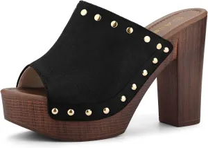 Allegra K Women's Open Toe Platform Block Heel Slides Sandals