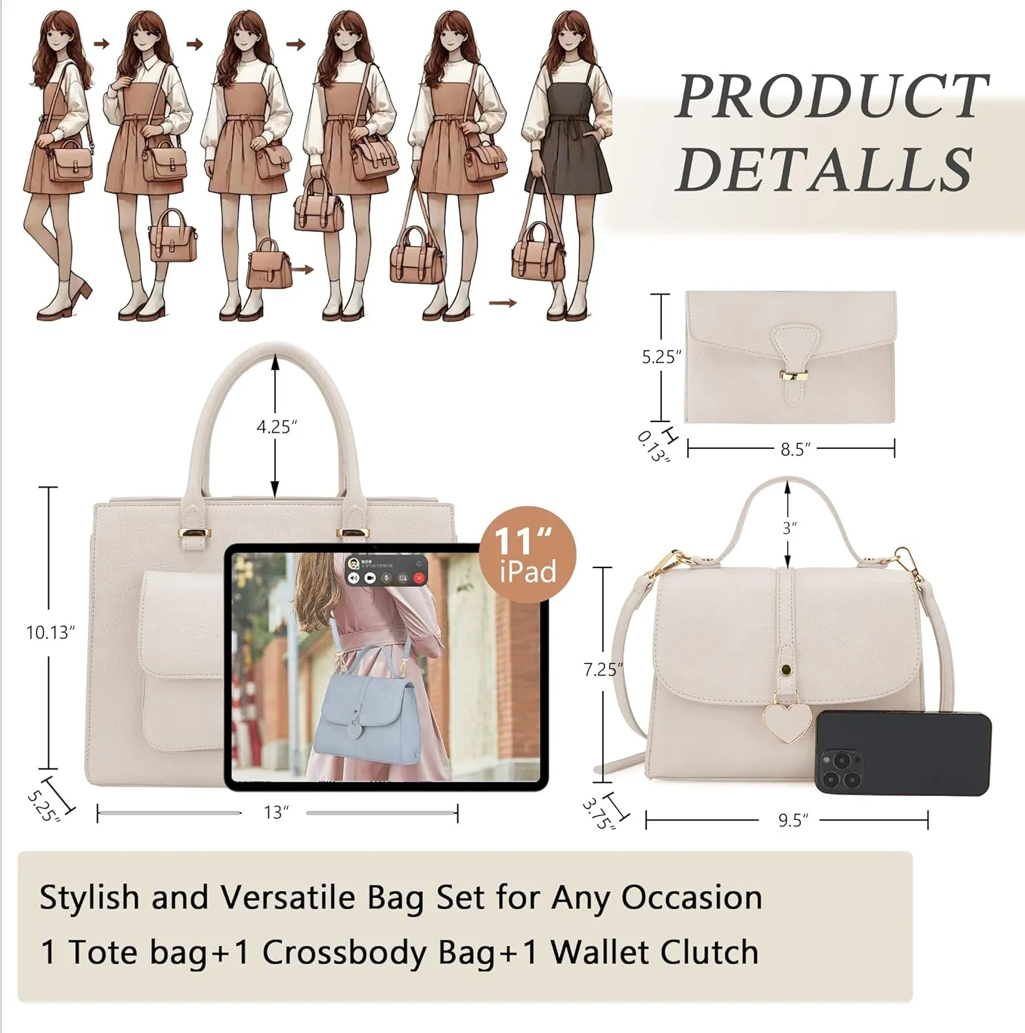 ALYSSA Tote Bag for Women Medium Crossbody Purse Shoulder Bag Top Handle Satchel Cute Wallet 3Pcs Handbags Set Gift