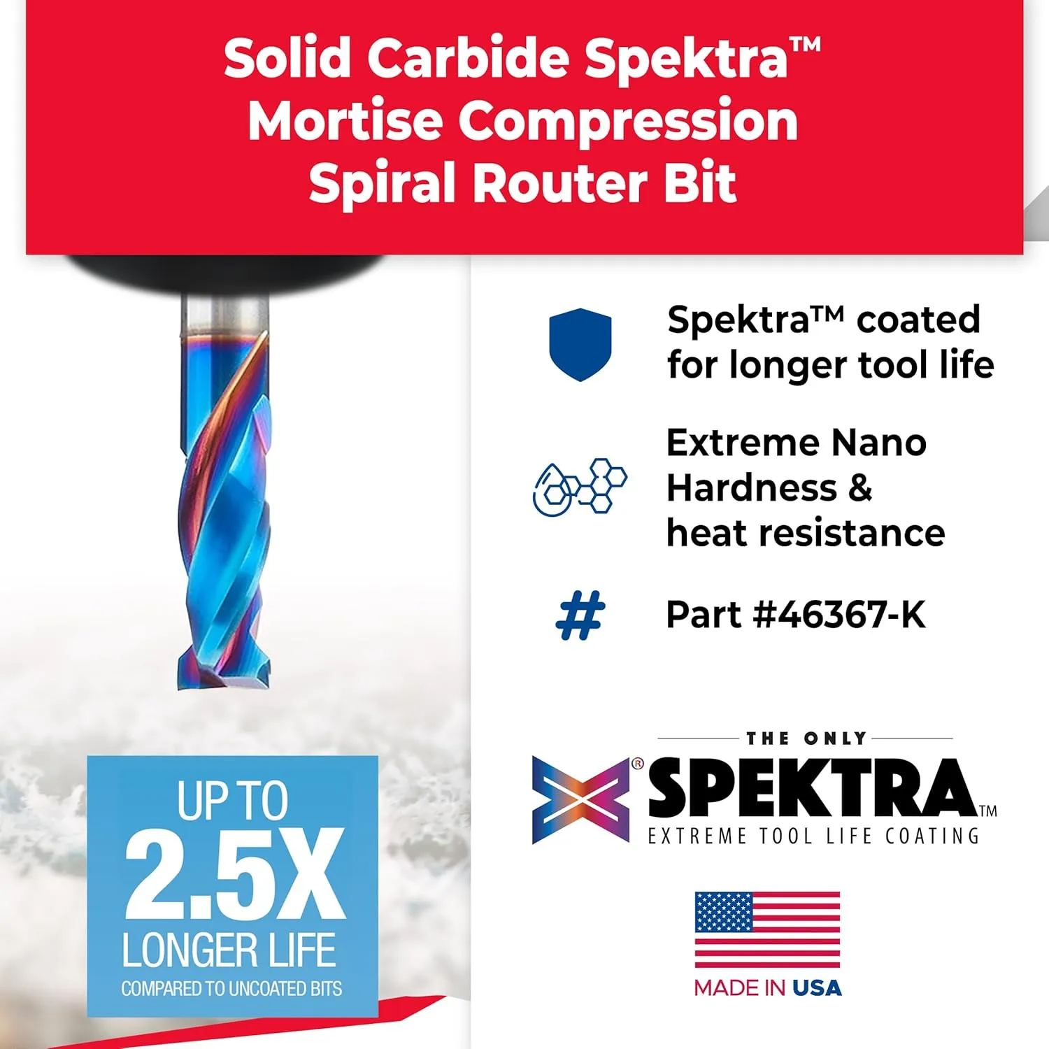 Amana Tool - 46367-K CNC Solid Carbide Spektra Extreme Tool Life Coated Mortise Compressio
