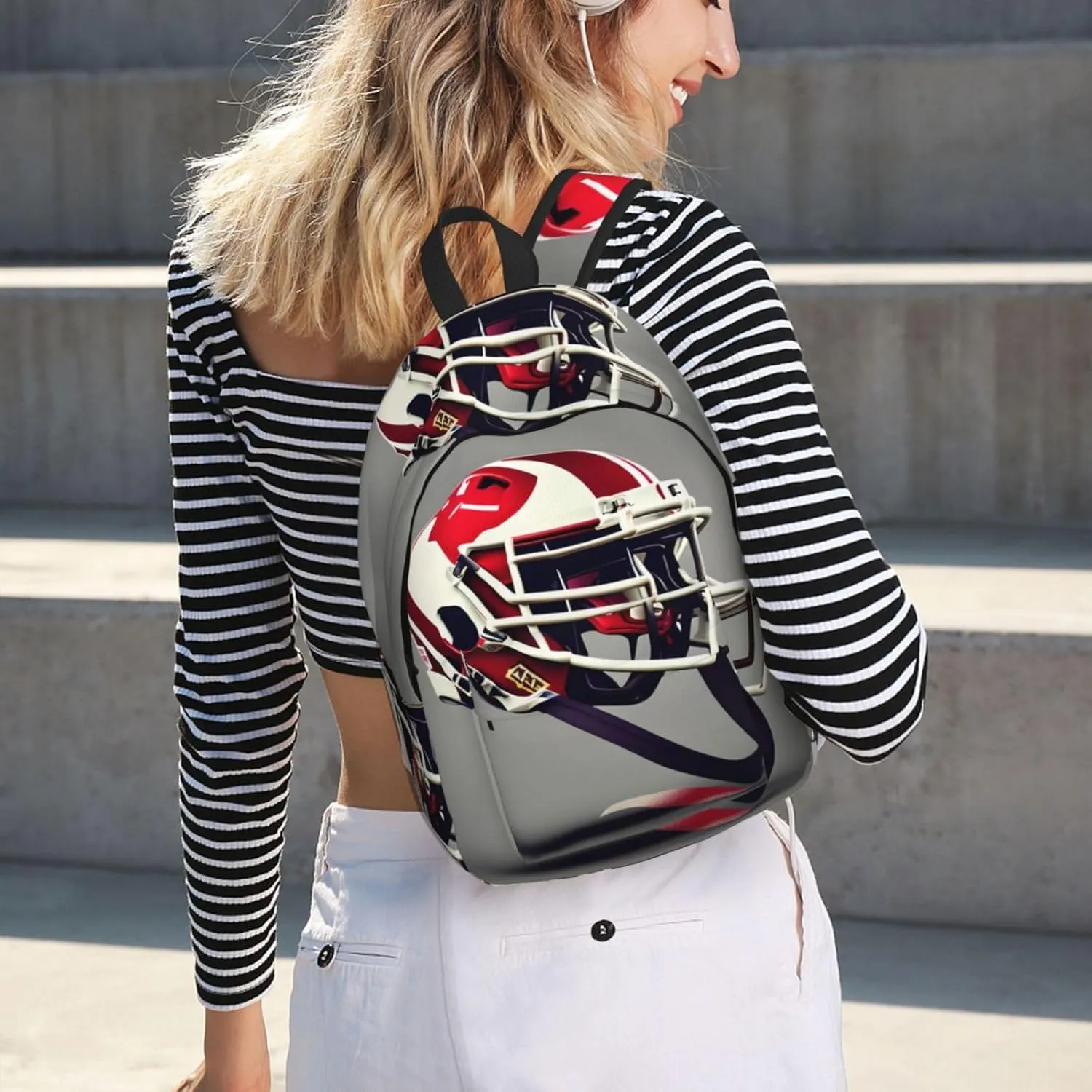 American Football Print Laptop Backpack For Women Travel Canvas Bookbag For Men Outdoor Fashion Casual Daypack, Medium, SB-122