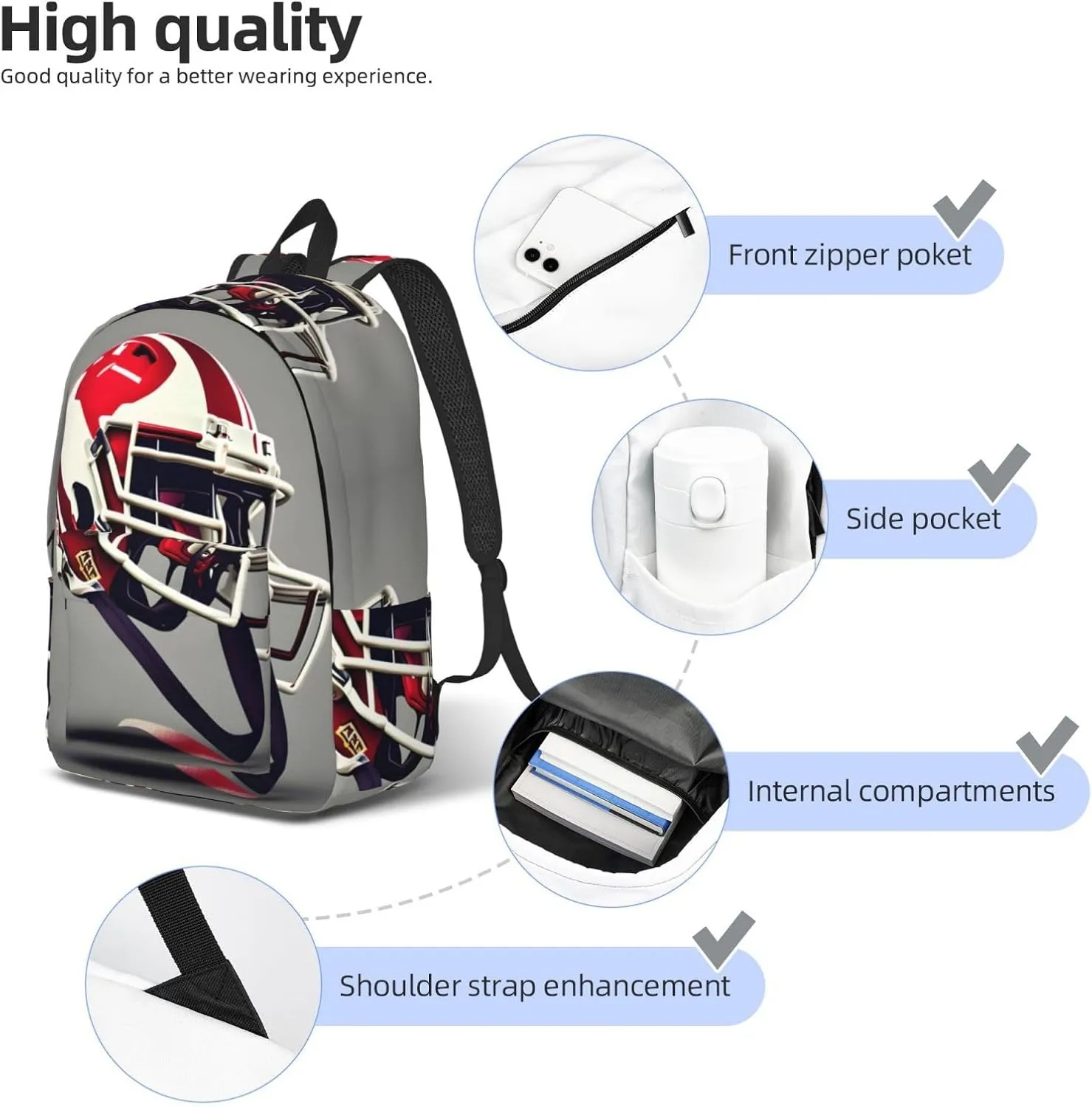 American Football Print Laptop Backpack For Women Travel Canvas Bookbag For Men Outdoor Fashion Casual Daypack, Medium, SB-122
