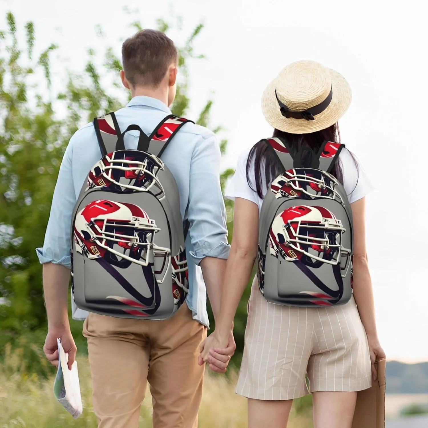American Football Print Laptop Backpack For Women Travel Canvas Bookbag For Men Outdoor Fashion Casual Daypack, Medium, SB-122