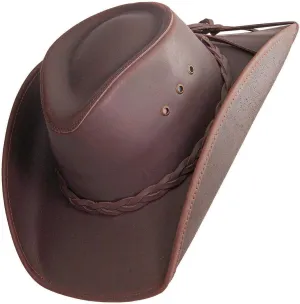 American Hat Makers Hollywood Leather Cowboy Hat — Handcrafted 100% Fine Leather Hat Breathable, System, Brown