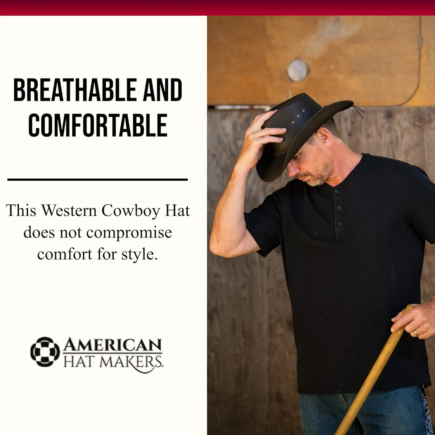 American Hat Makers Hollywood Leather Cowboy Hat — Handcrafted 100% Fine Leather Hat Breathable, System, Brown
