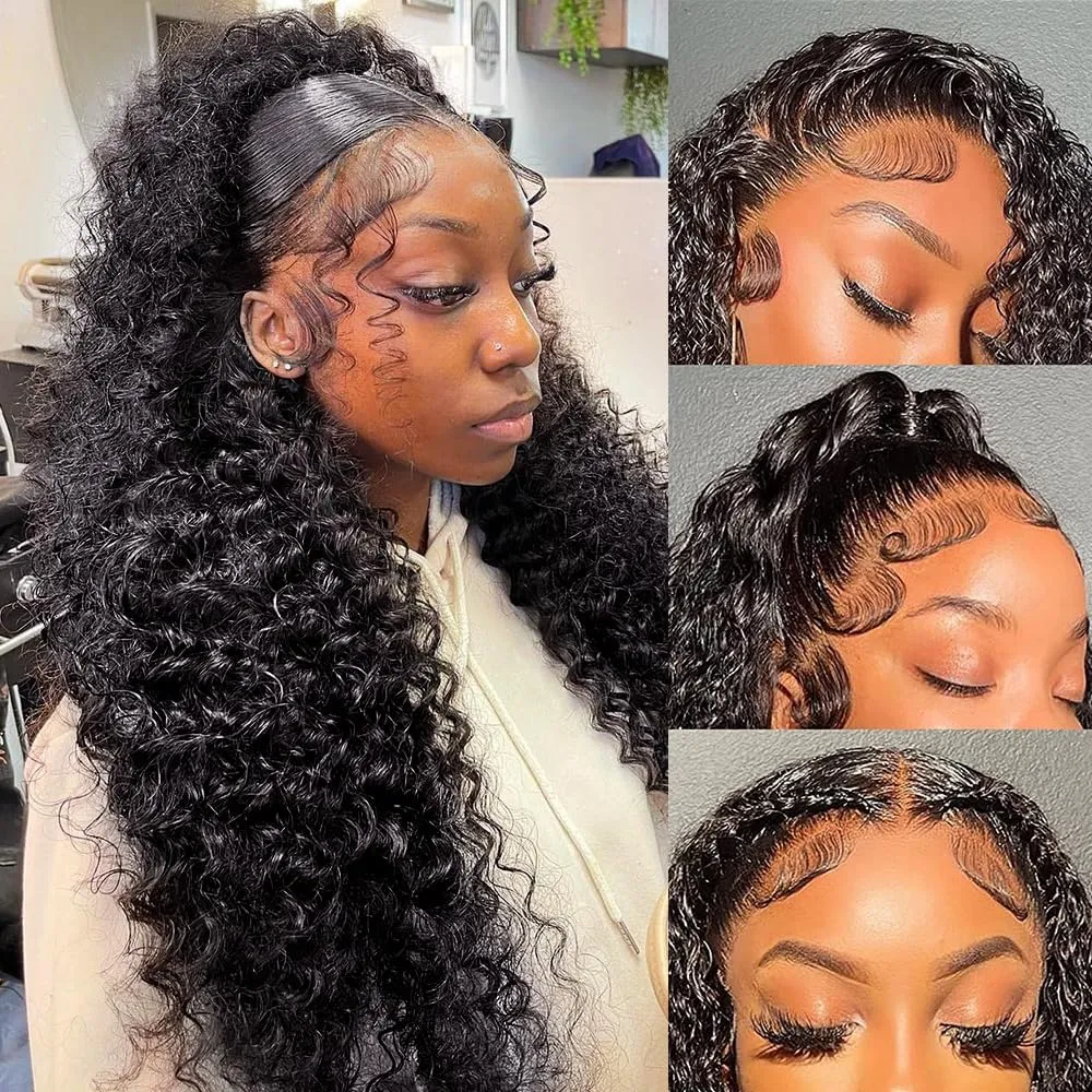 AMIRTY 250% Density 13x6 HD Transparent Lace Front Human Hair Wigs For Women Mongolian Deep Curly Lace Front Wig Human Hair Pre Plucked Deep Wave Frontal wig 24Inch