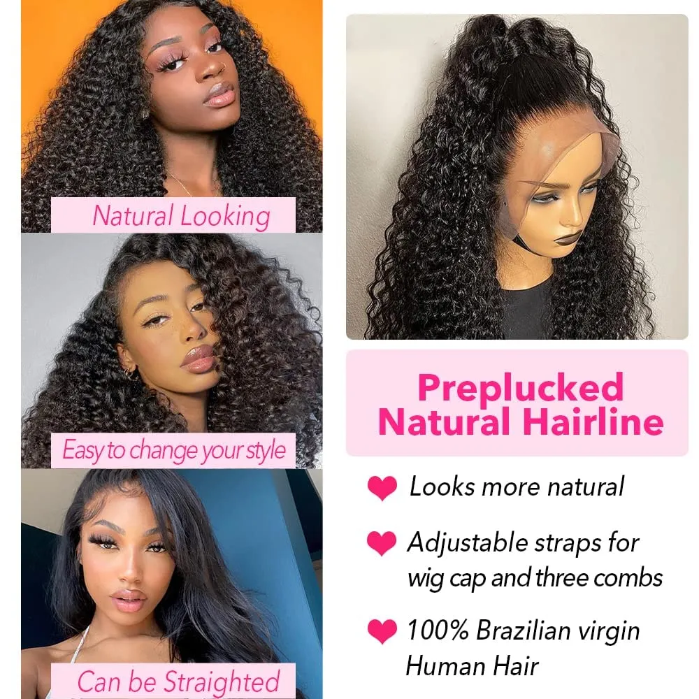 AMIRTY 250% Density 13x6 HD Transparent Lace Front Human Hair Wigs For Women Mongolian Deep Curly Lace Front Wig Human Hair Pre Plucked Deep Wave Frontal wig 24Inch