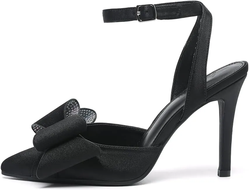 Amoji Women's Stilettos Rhinestone High Heels 4'' Pumps Ankle Strappy for Wedding Party Dressing Dress Shoes 308
