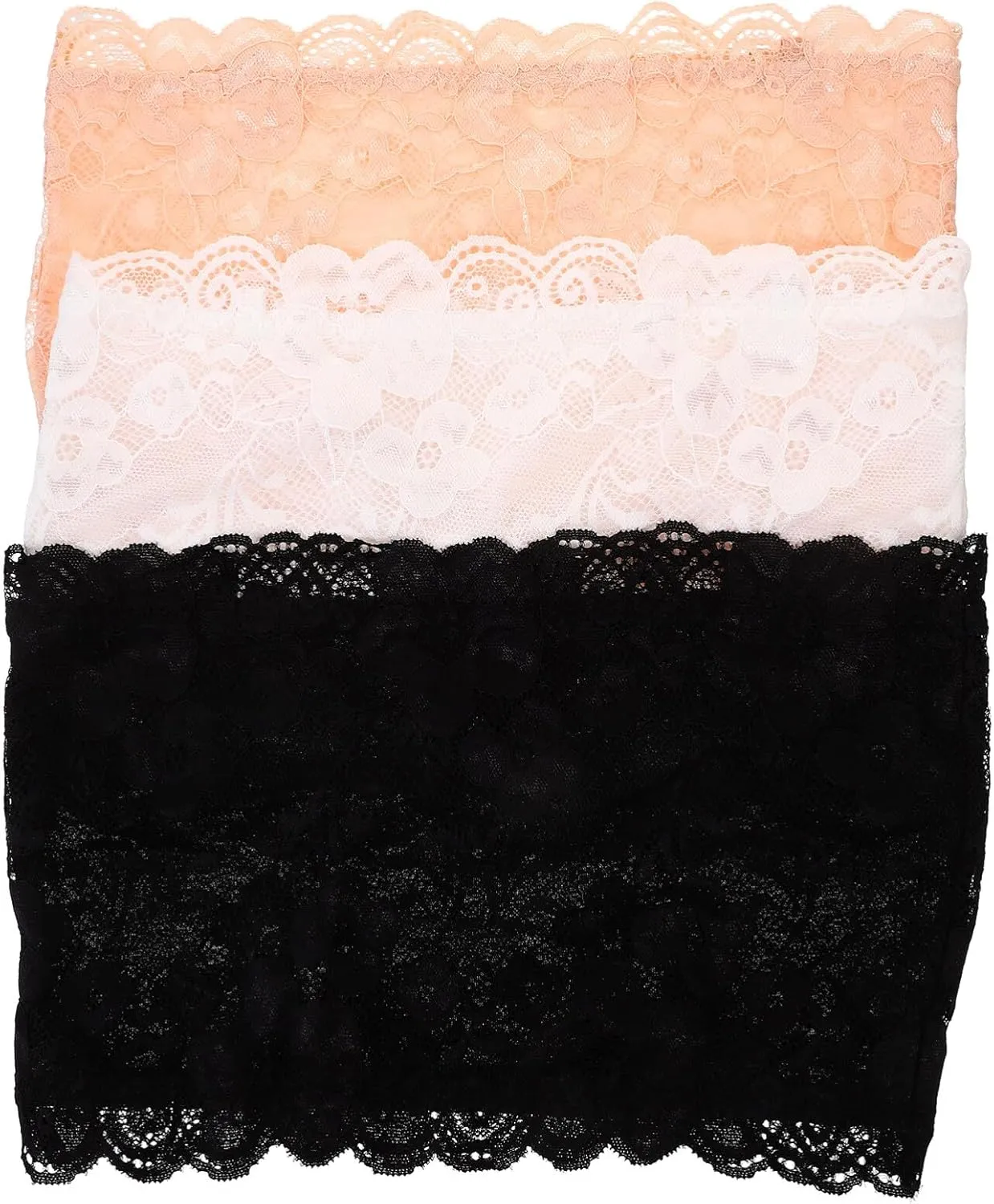 Amosfun 3Pcs Strapless Bras Floral Lace Stretchy Bandeau Bra Strapless Bandeau, Non-Padded Seamless Bandeau Wrap for Women Girls Bust: 92-102 CM, Suggested for Cup 36/80C