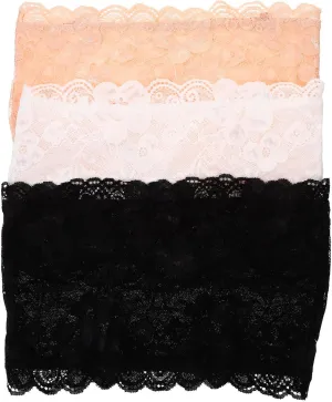 Amosfun 3Pcs Strapless Bras Floral Lace Stretchy Bandeau Bra Strapless Bandeau, Non-Padded Seamless Bandeau Wrap for Women Girls Bust: 92-102 CM, Suggested for Cup 36/80C