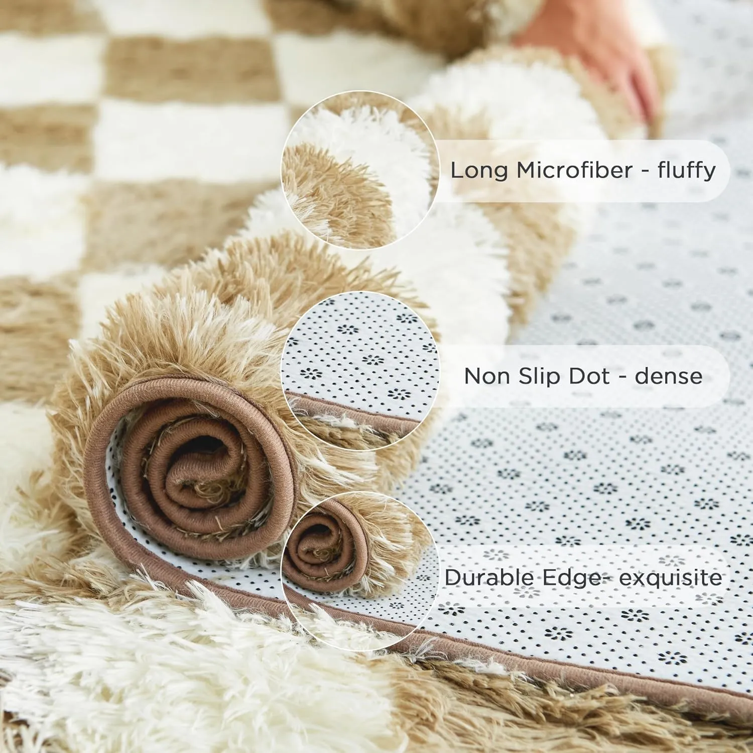 Andency 5x7 Ft Beige and White Area Rug for Living Room Classic Checkered Shaggy Rug Non-Slip High Pile Soft Fluffy Rug Fuzzy Carpet Bedroom Kids Toddler Room Nursery Playroom, Cute Dorm Home Decor
