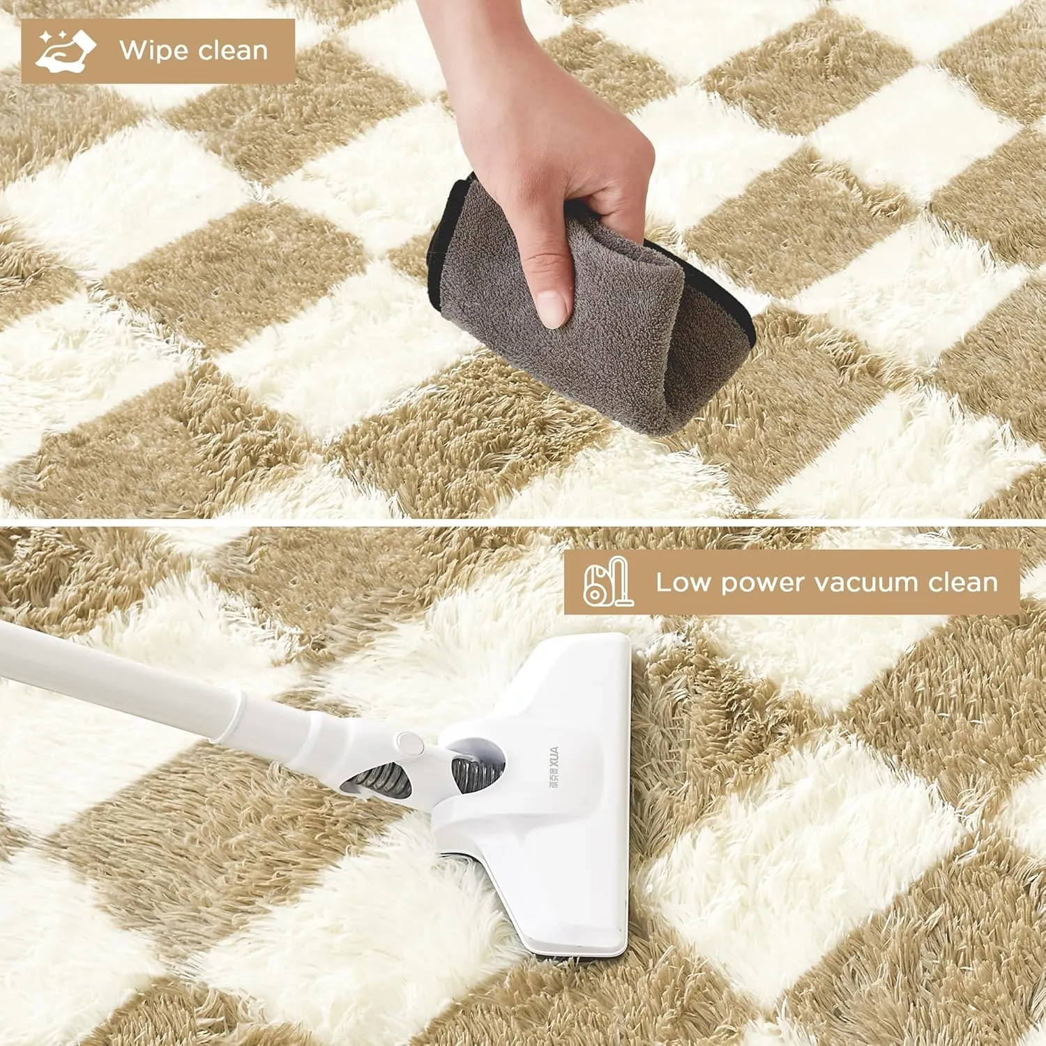Andency 5x7 Ft Beige and White Area Rug for Living Room Classic Checkered Shaggy Rug Non-Slip High Pile Soft Fluffy Rug Fuzzy Carpet Bedroom Kids Toddler Room Nursery Playroom, Cute Dorm Home Decor