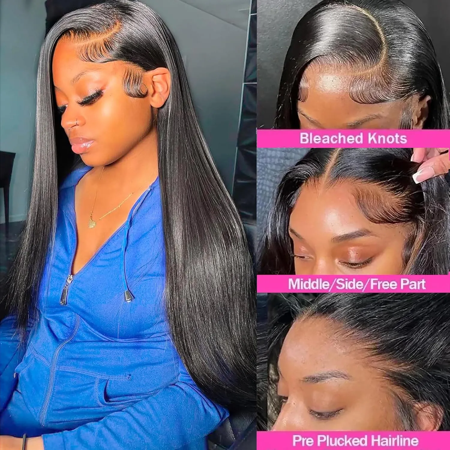 ANDRIA 13x4 HD Lace Front Wigs 30 Inches Straight Hair Glueless Lace Wigs Synthetic Long Silk Straight Natural Wig Heat Resistant Fiber Natural Black Hairs Wig With Baby Hair For Black Women