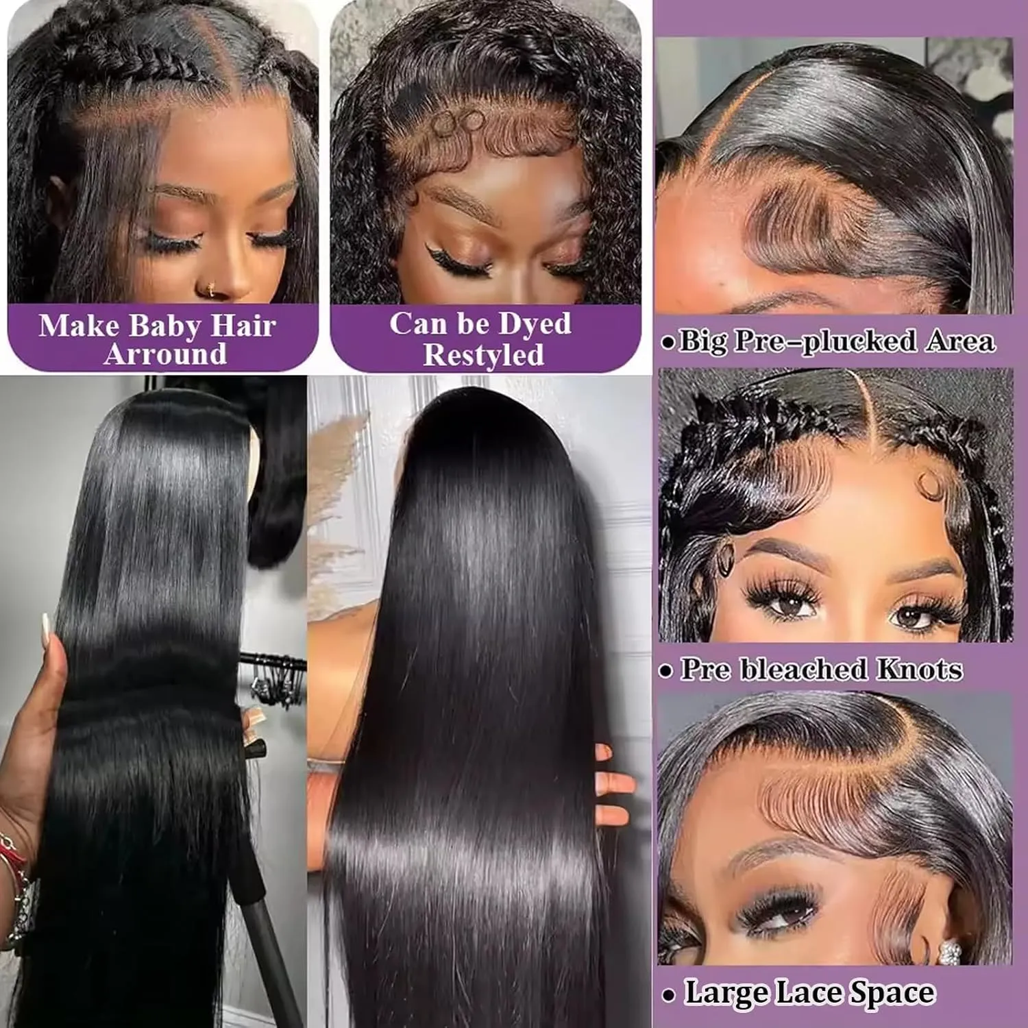 ANDRIA 13x4 HD Lace Front Wigs 30 Inches Straight Hair Glueless Lace Wigs Synthetic Long Silk Straight Natural Wig Heat Resistant Fiber Natural Black Hairs Wig With Baby Hair For Black Women