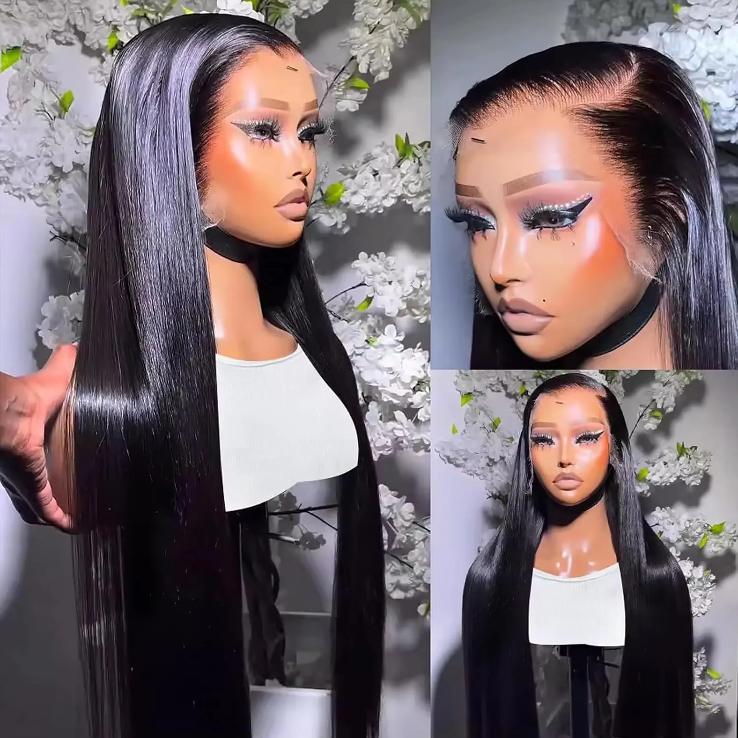 ANDRIA 13x4 HD Lace Front Wigs 30 Inches Straight Hair Glueless Lace Wigs Synthetic Long Silk Straight Natural Wig Heat Resistant Fiber Natural Black Hairs Wig With Baby Hair For Black Women