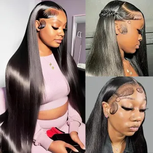 ANDRIA 13x4 HD Lace Front Wigs 30 Inches Straight Hair Glueless Lace Wigs Synthetic Long Silk Straight Natural Wig Heat Resistant Fiber Natural Black Hairs Wig With Baby Hair For Black Women