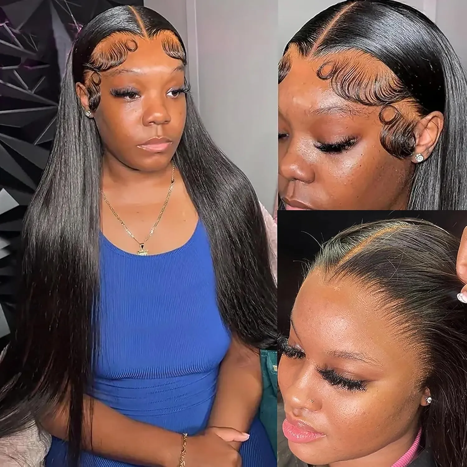 ANDRIA 13x4 HD Lace Front Wigs 30 Inches Straight Hair Glueless Lace Wigs Synthetic Long Silk Straight Natural Wig Heat Resistant Fiber Natural Black Hairs Wig With Baby Hair For Black Women